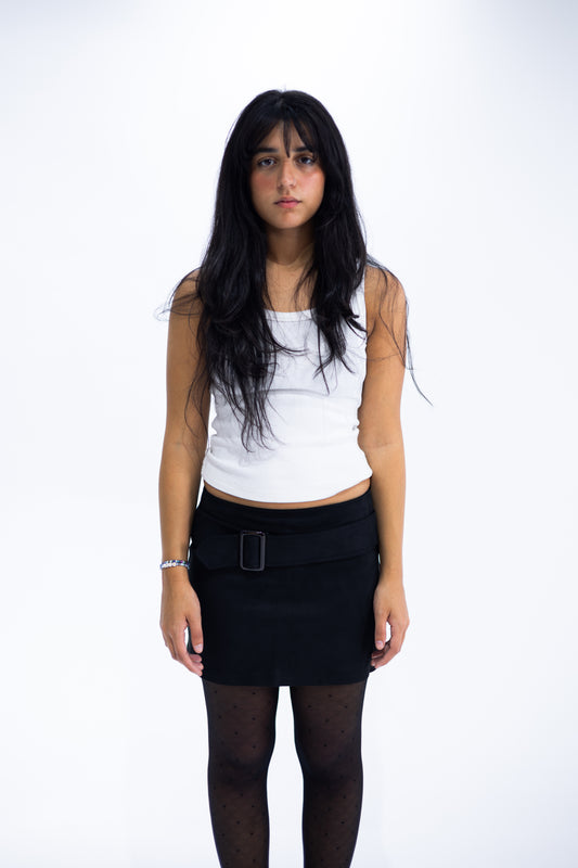Suede Skirt with Wide Belt