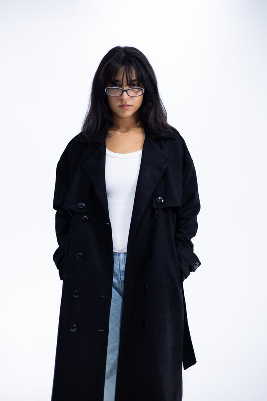 Double-Breasted Suede Trench Coat