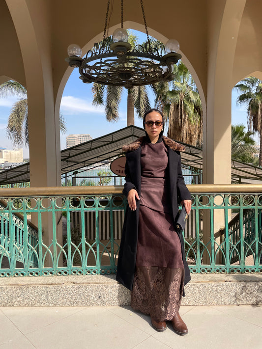 Brown Full-Length Lace Skirt