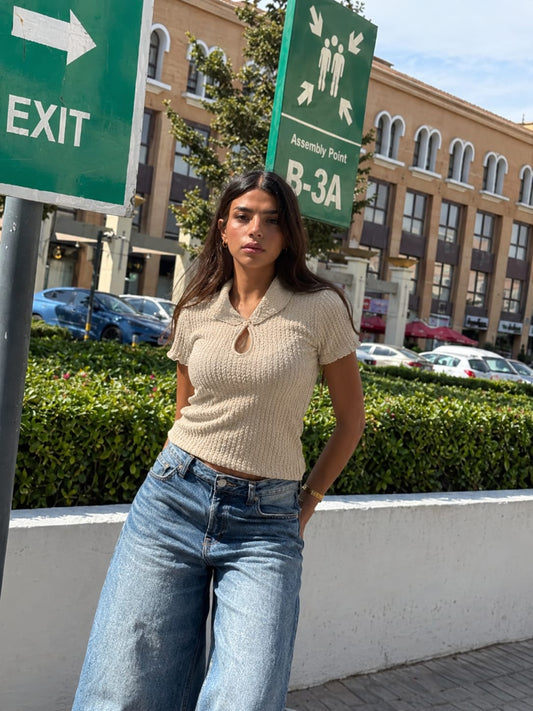 Beige Short-Sleeve Top