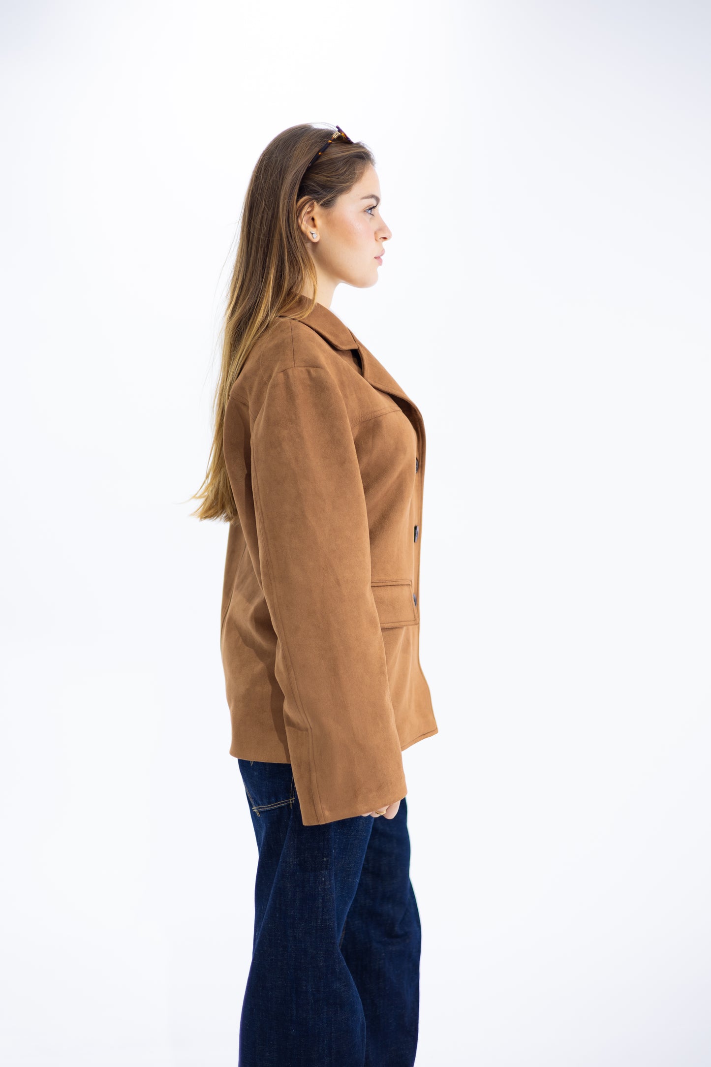 Textured Suede Blazer in Camel