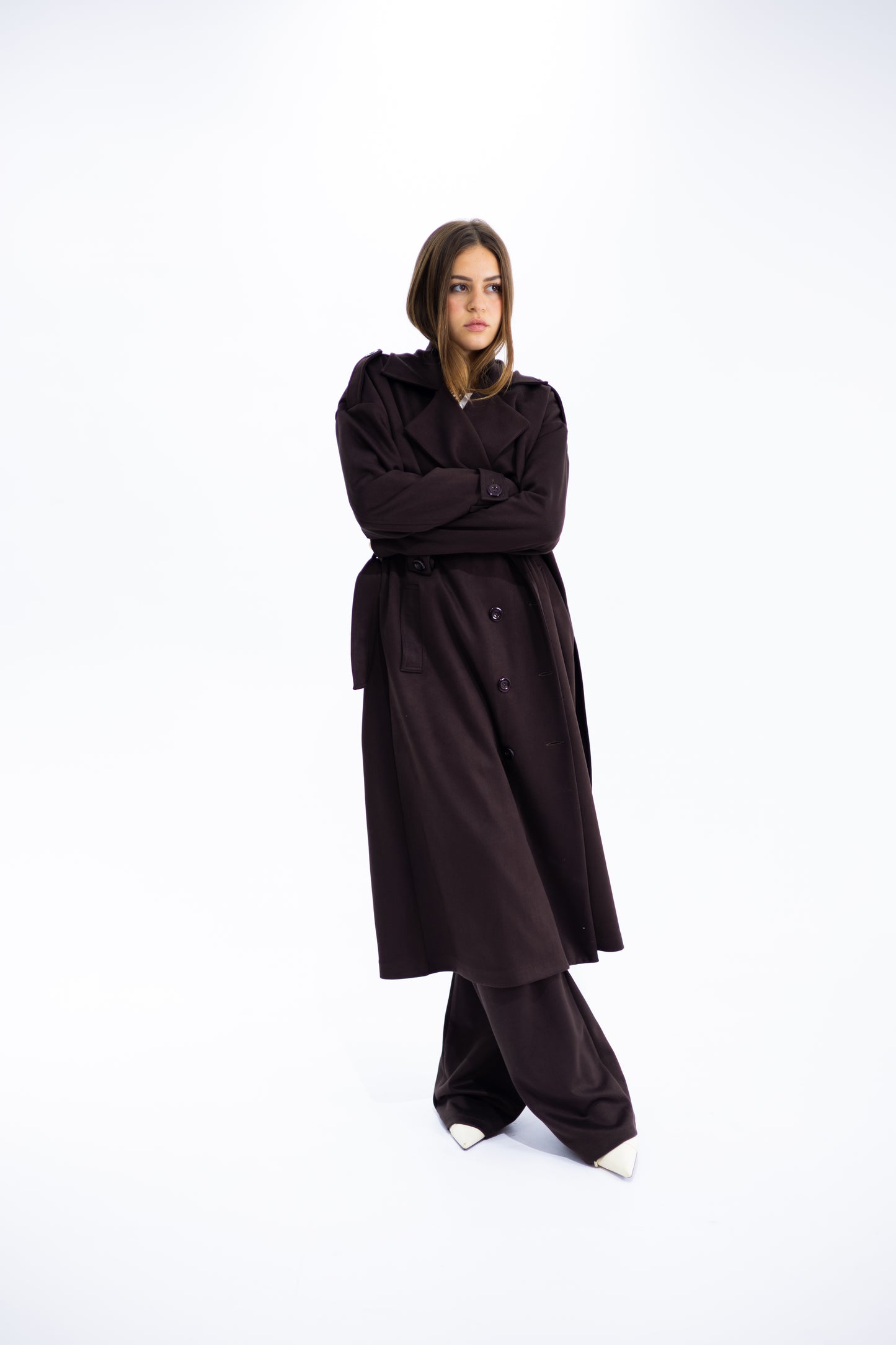 Double-Breasted Suede Trench Coat