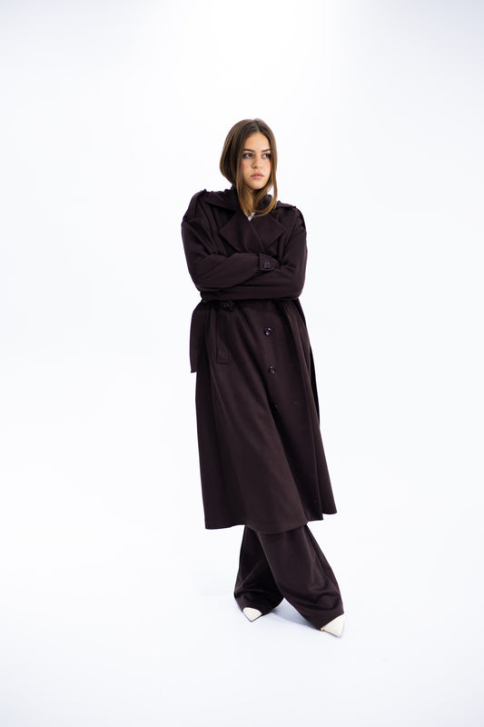 Double-Breasted Suede Trench Coat