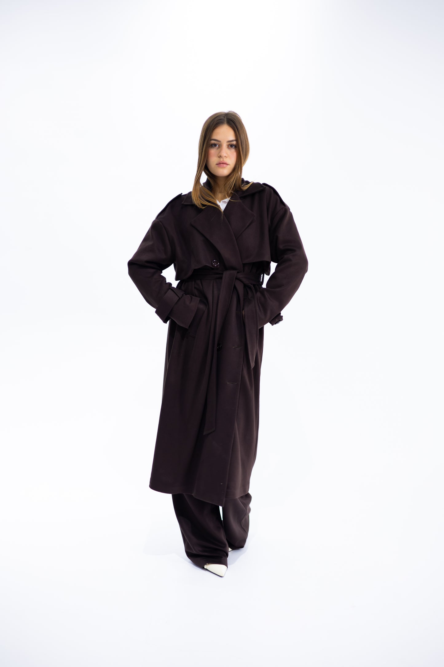 Double-Breasted Suede Trench Coat