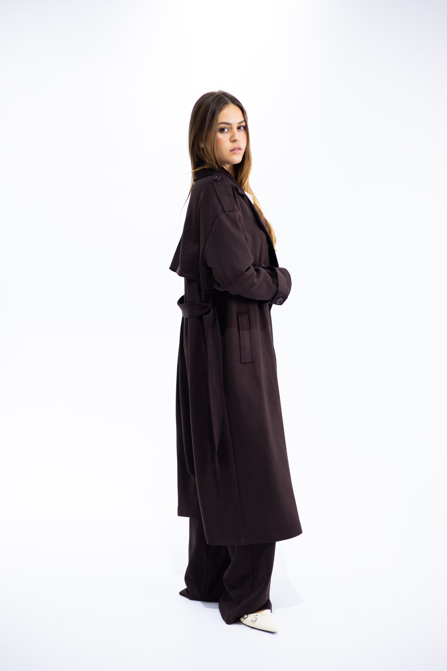 Double-Breasted Suede Trench Coat