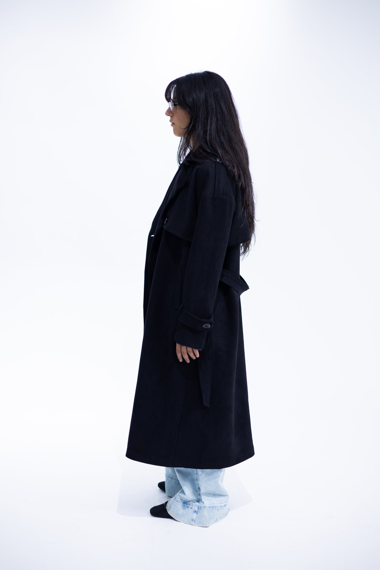 Double-Breasted Suede Trench Coat