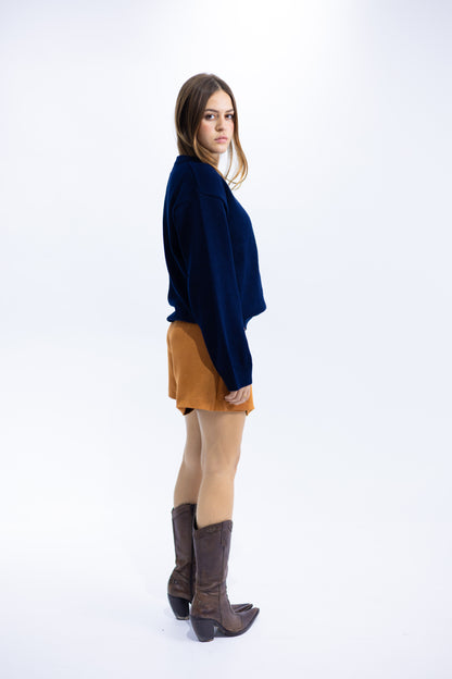Navy V-Neck Knit Pullover