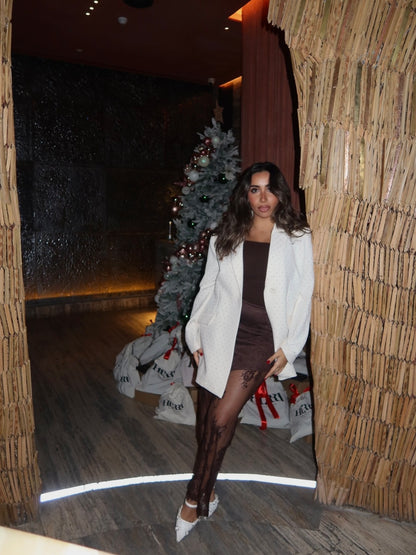 Brown Mid Length Lace Skirt