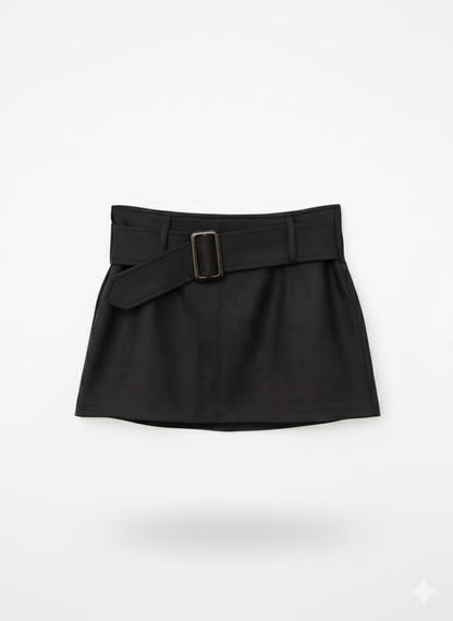 Suede Skirt with Wide Belt