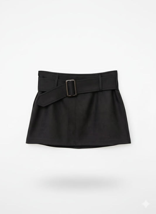 Suede Skirt with Wide Belt