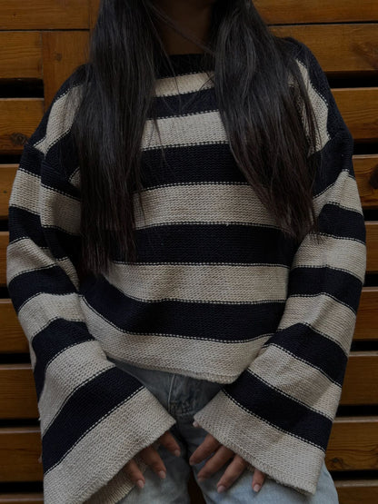 Navy Stria Pullover