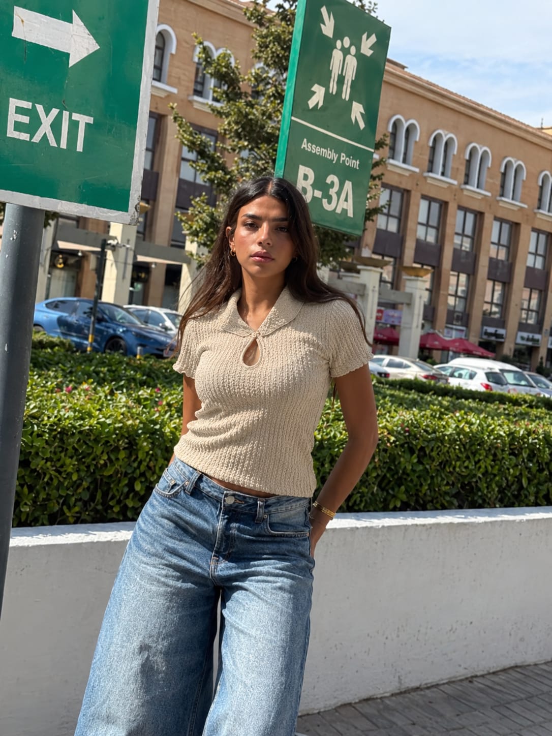 Beige Short-Sleeve Top